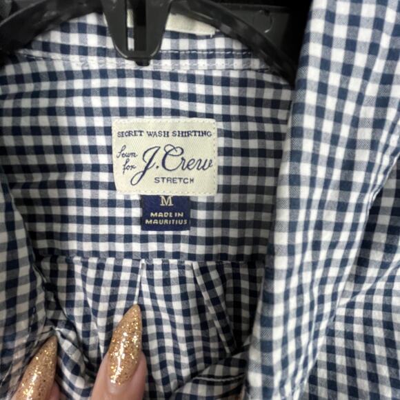 J Crew Shirt Mens Medium Blue Check Secret Wash Shirting Poplin Business Casual - Picture 3 of 6